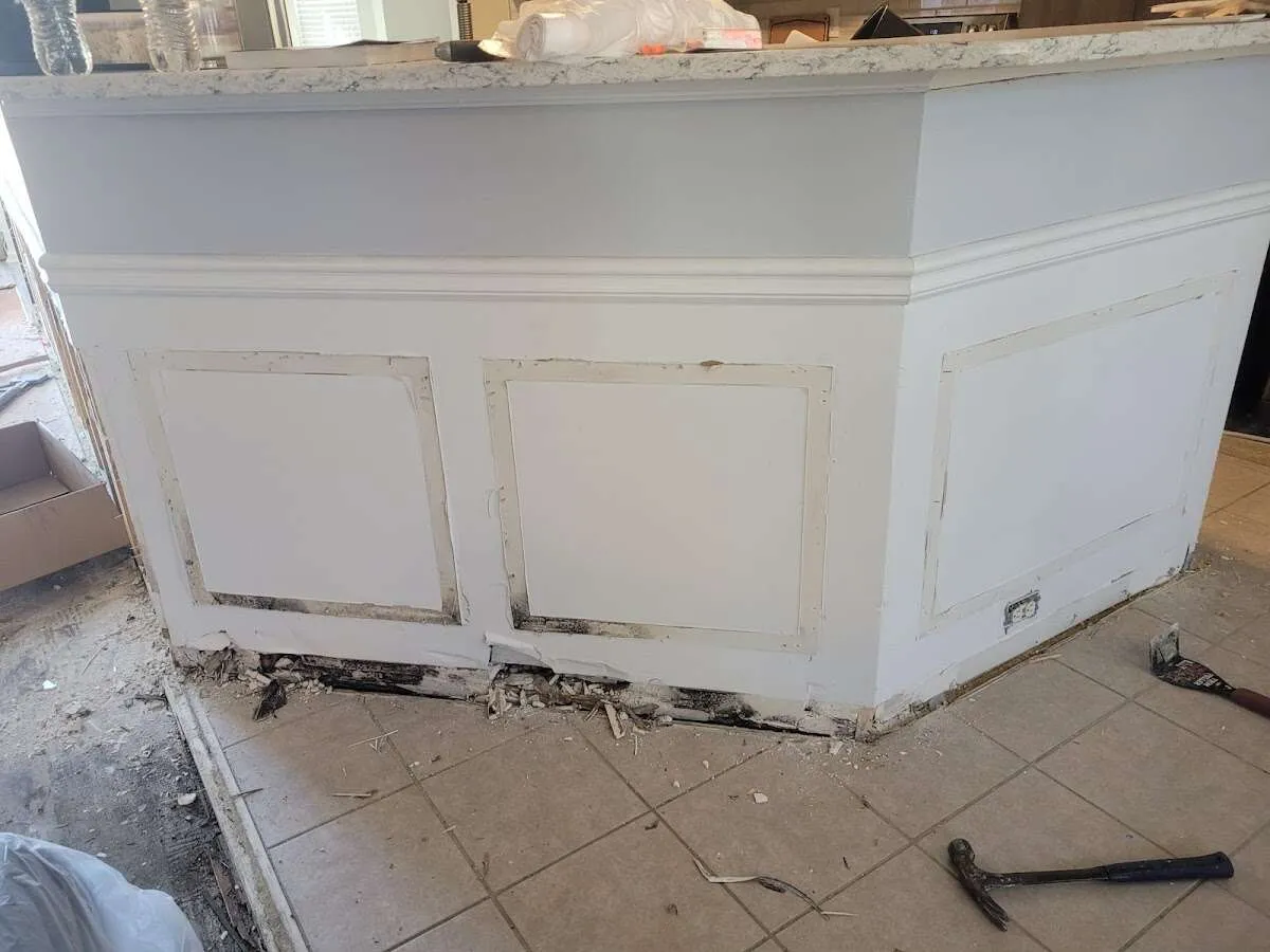 Water damage and mold on kitchen during Storm Damage Restoration in Potomac Mills